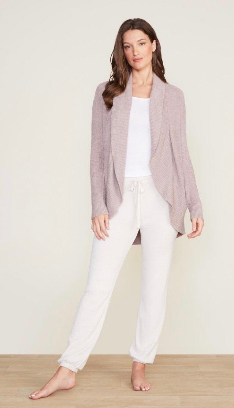 Barefoot Dreams CozyChic Lite Cardigan M Beige Style 452 Open Front Pockets